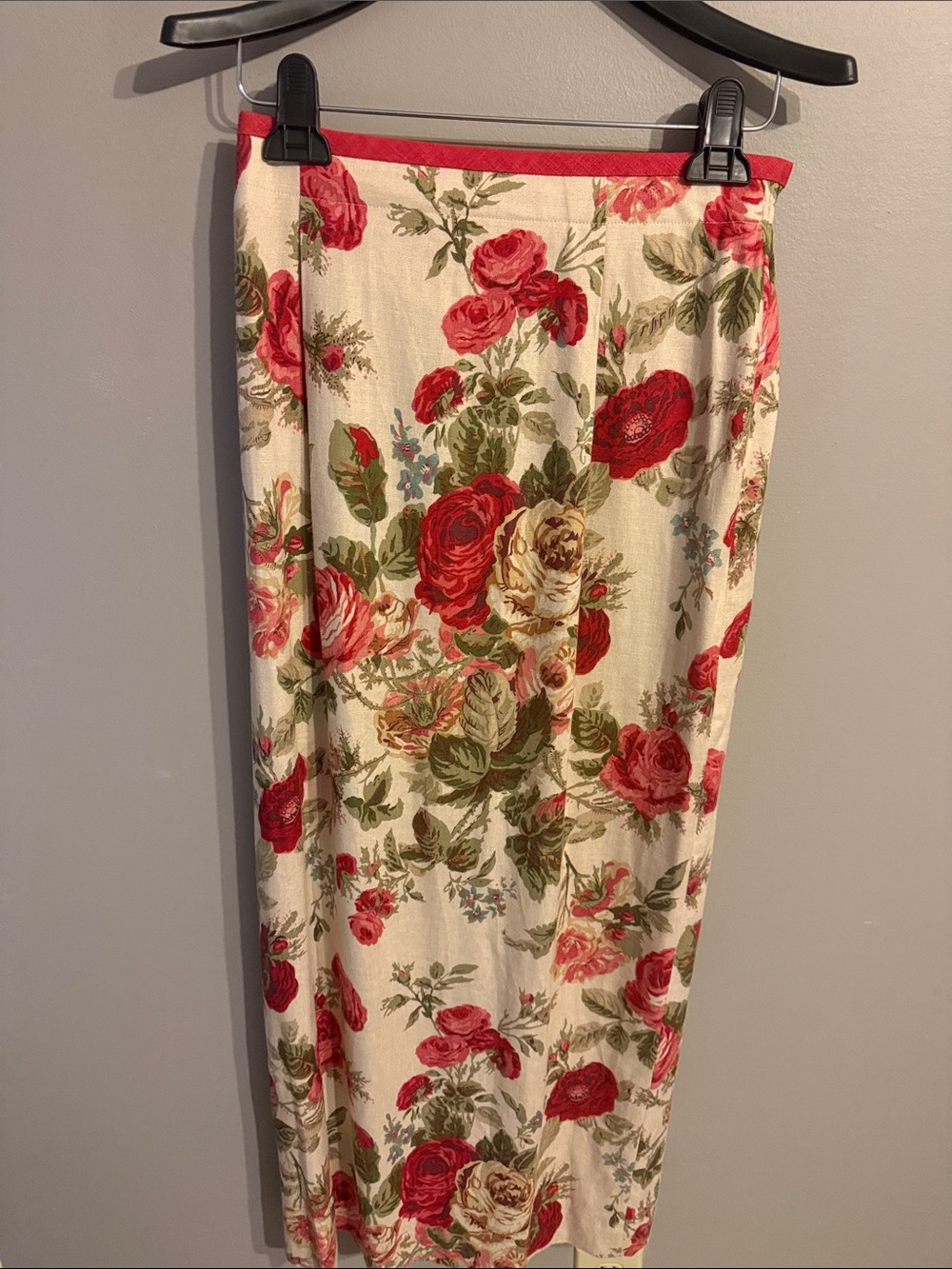 Vintage Susan Bristol Maxi Skirt. Red Floral.